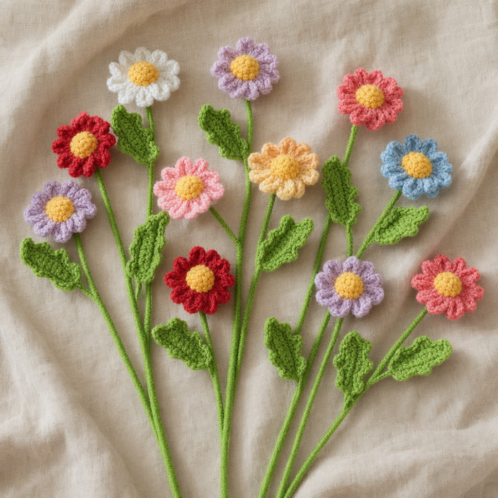 Handmade Crochet Daisy Sprigs