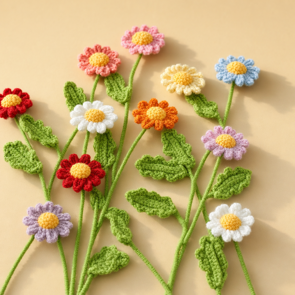 Handmade Crochet Daisy Sprigs