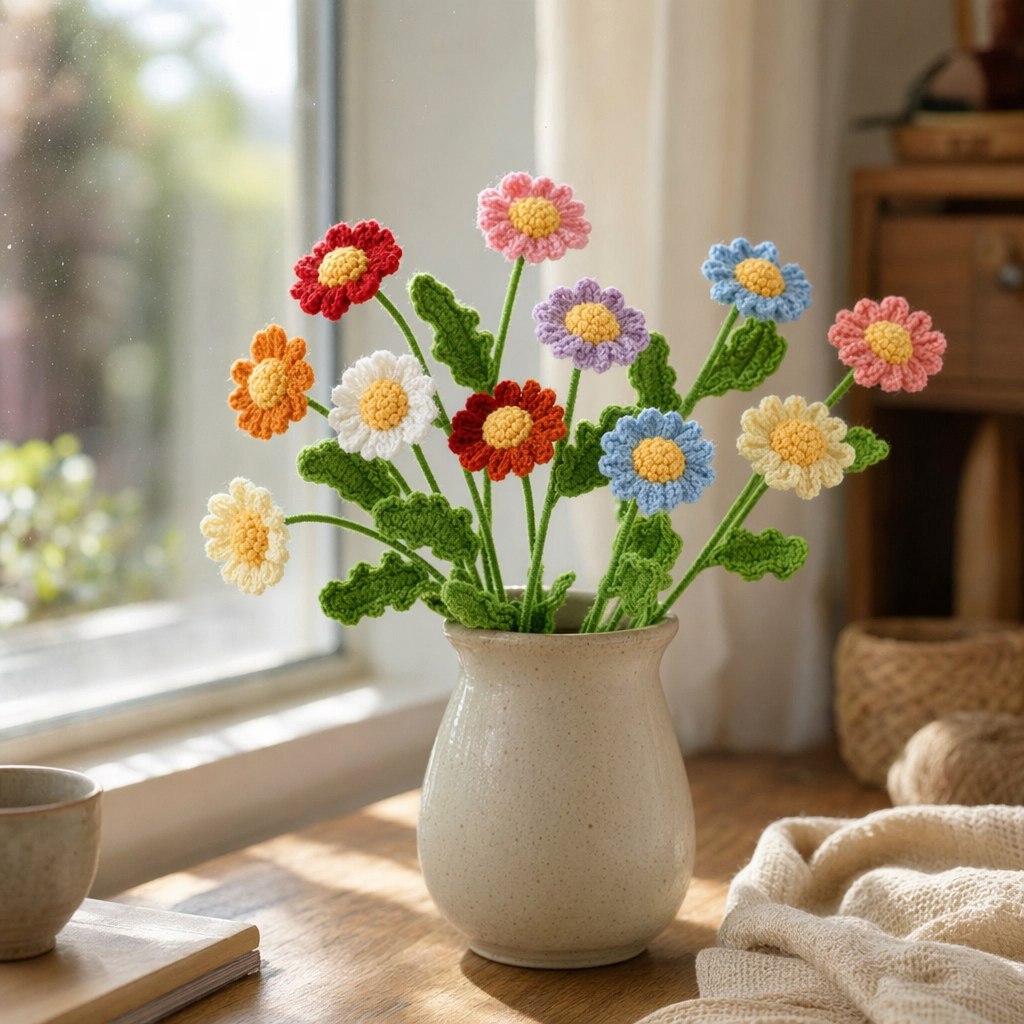 Handmade Crochet Daisy Sprigs