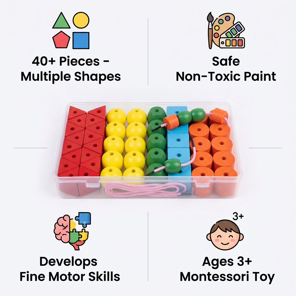 Montessori Wooden Threading Beads Set – Colorful STEM Educational Toy for Kids