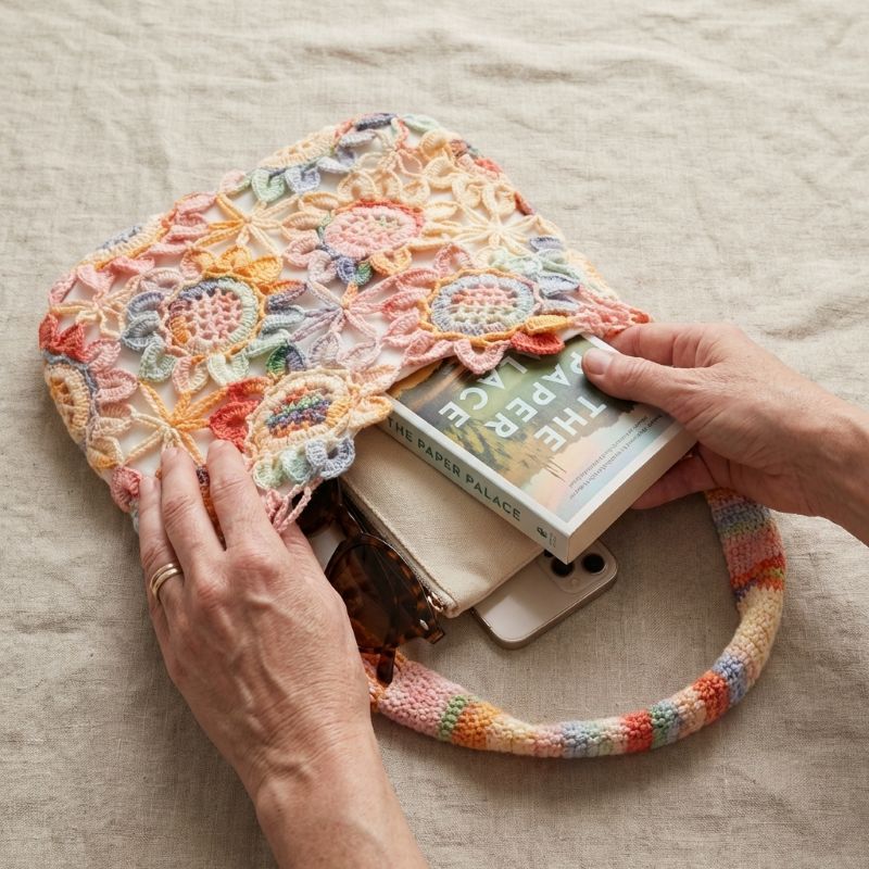 Pastel Bloom Crochet Tote