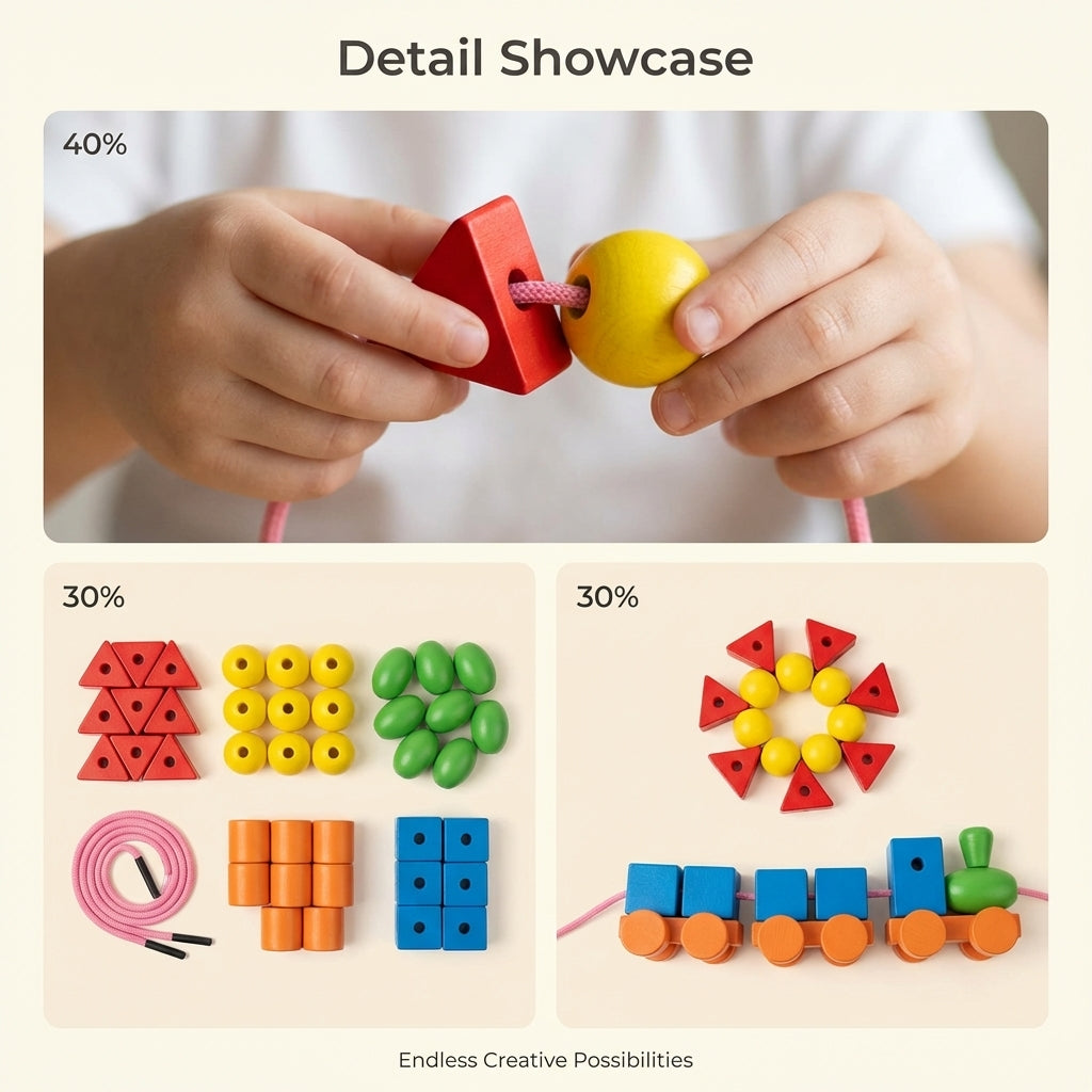 Montessori Wooden Threading Beads Set – Colorful STEM Educational Toy for Kids