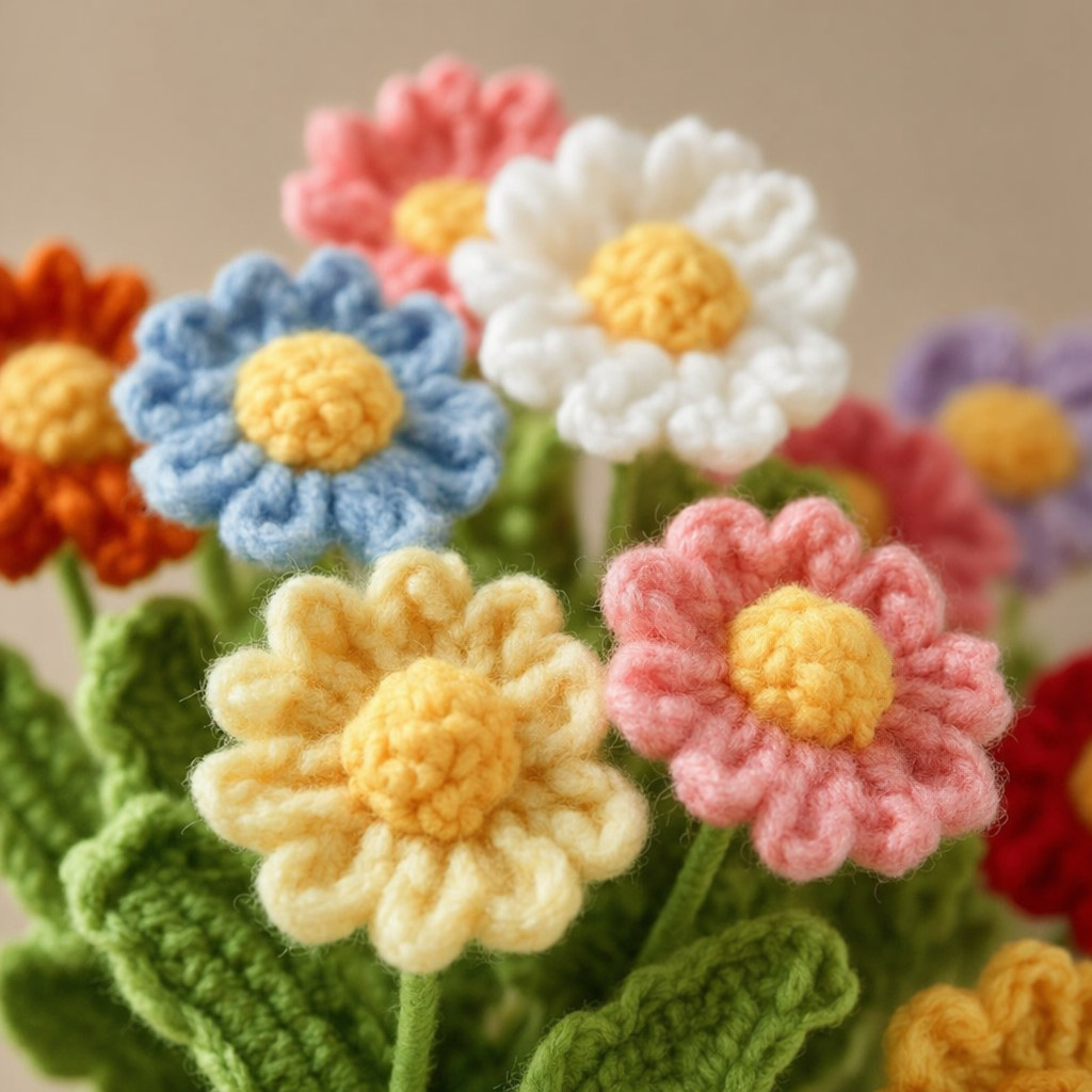 Handmade Crochet Daisy Sprigs
