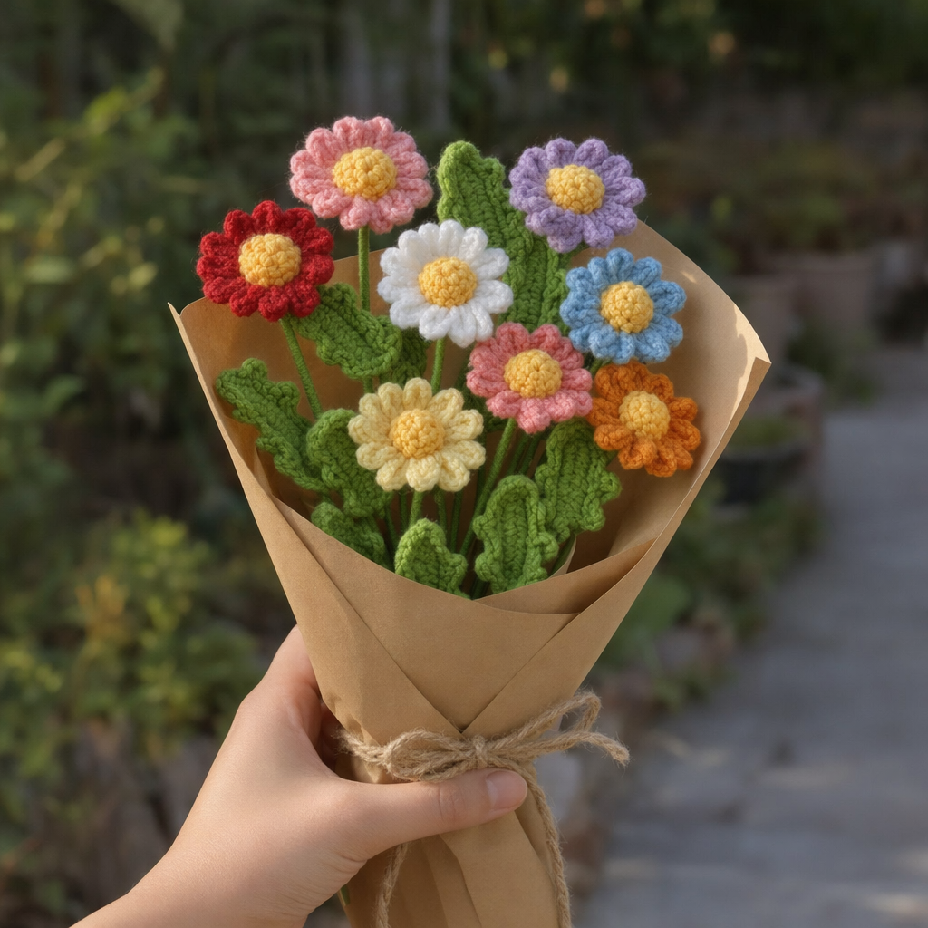 Handmade Crochet Daisy Sprigs