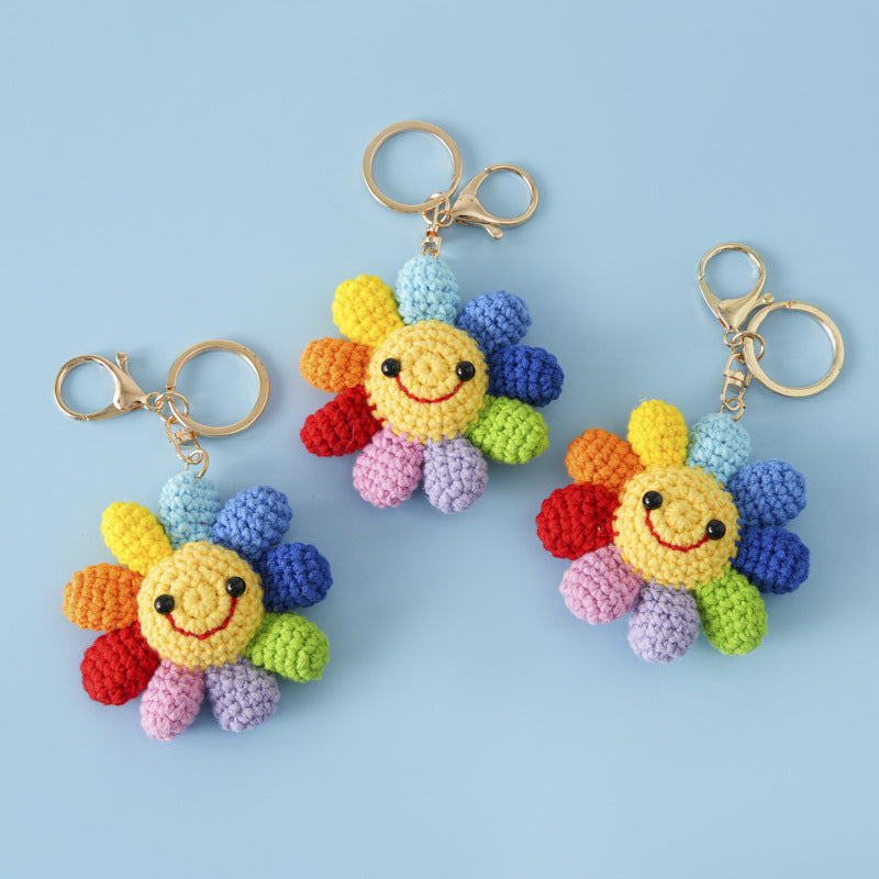 Handmade Rainbow Smiley Flower Keychain