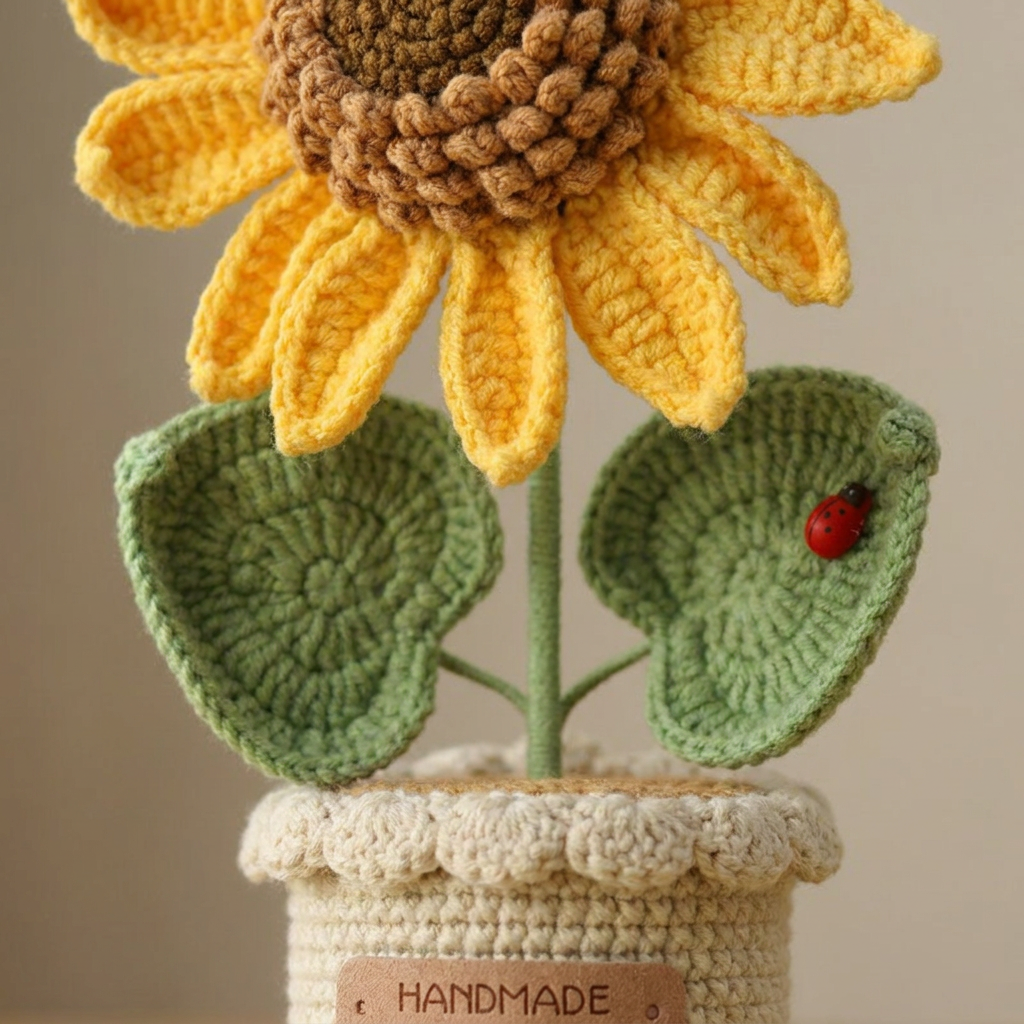 Handmade Crochet Sunflower Pot