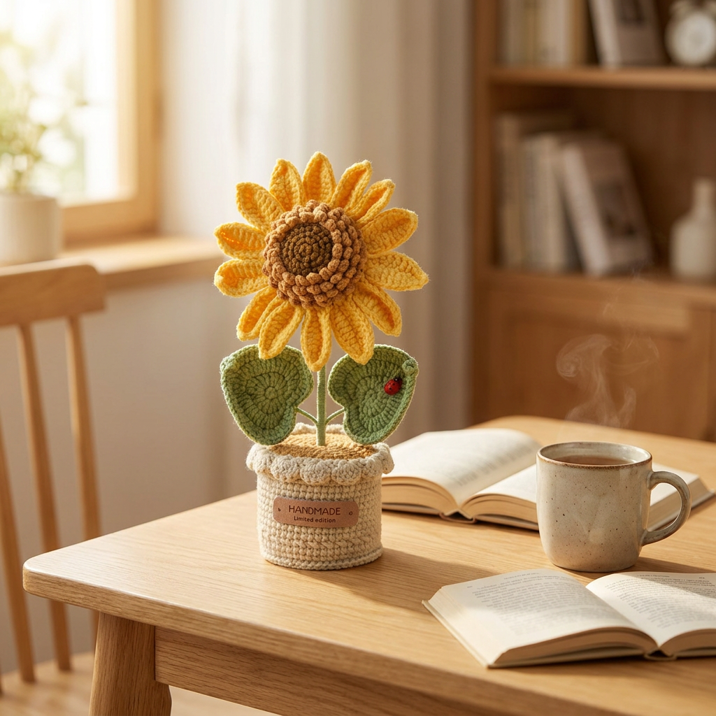 Handmade Crochet Sunflower Pot