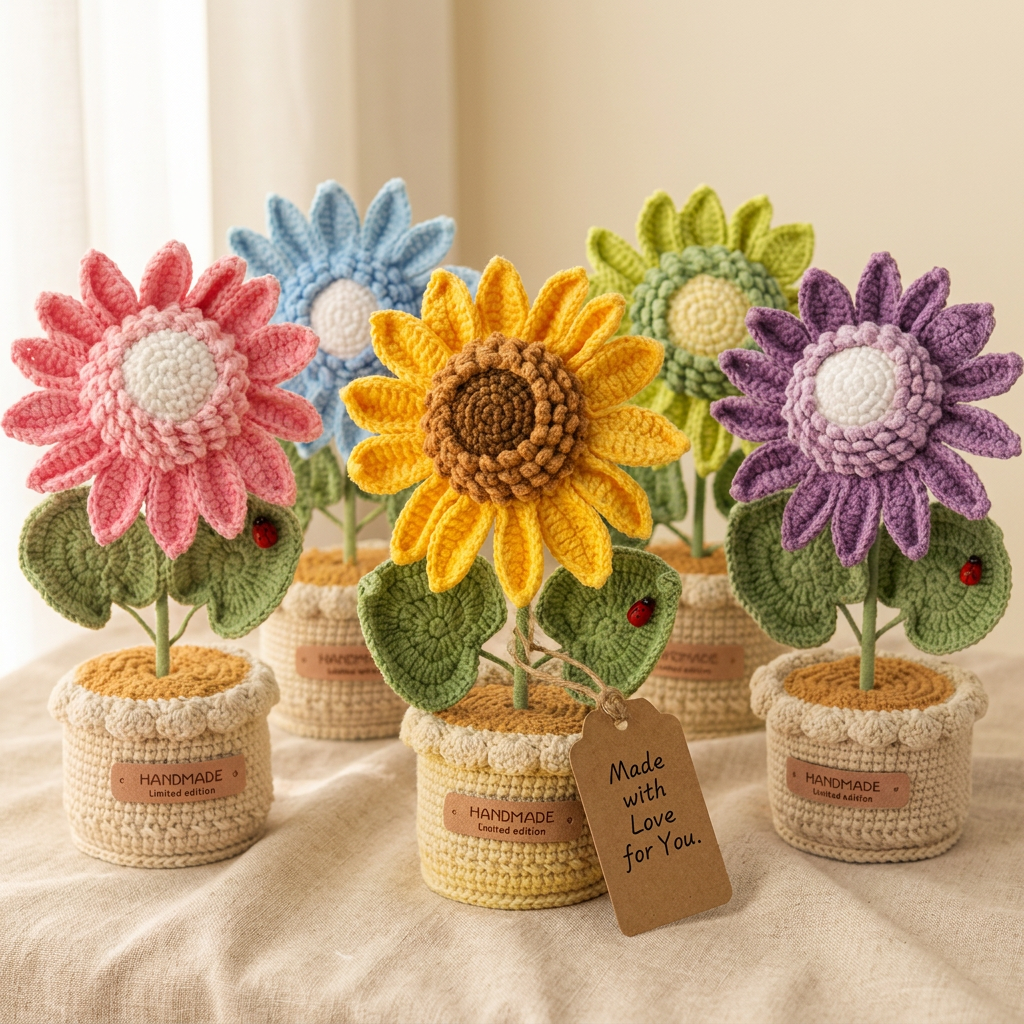 Handmade Crochet Sunflower Pot