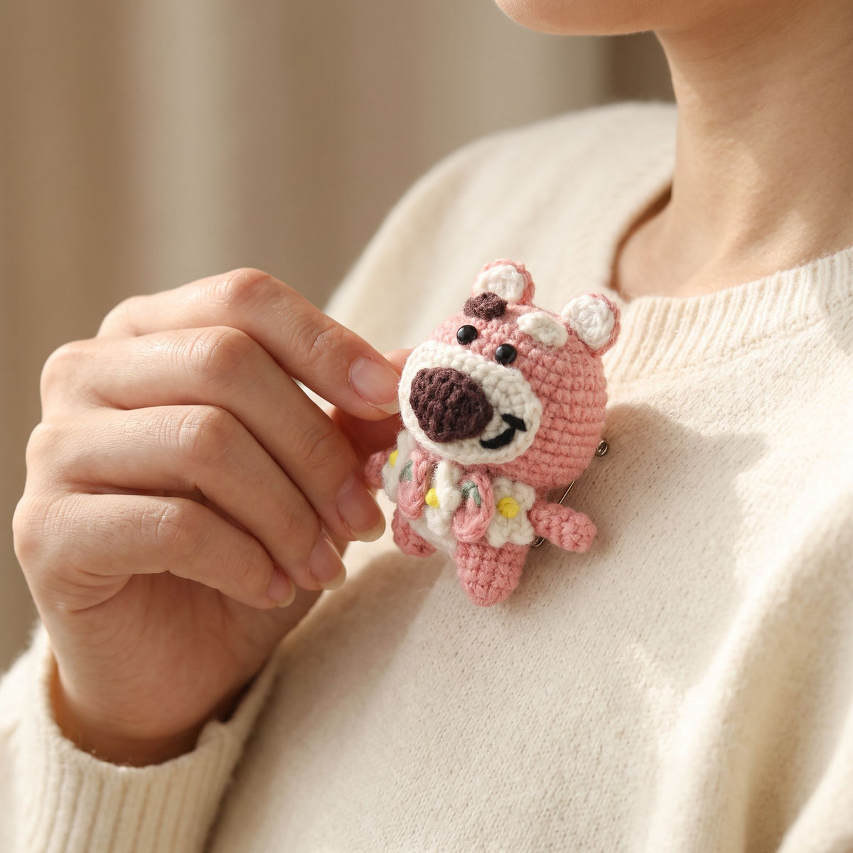 Handmade Strawberry Bear Brooch