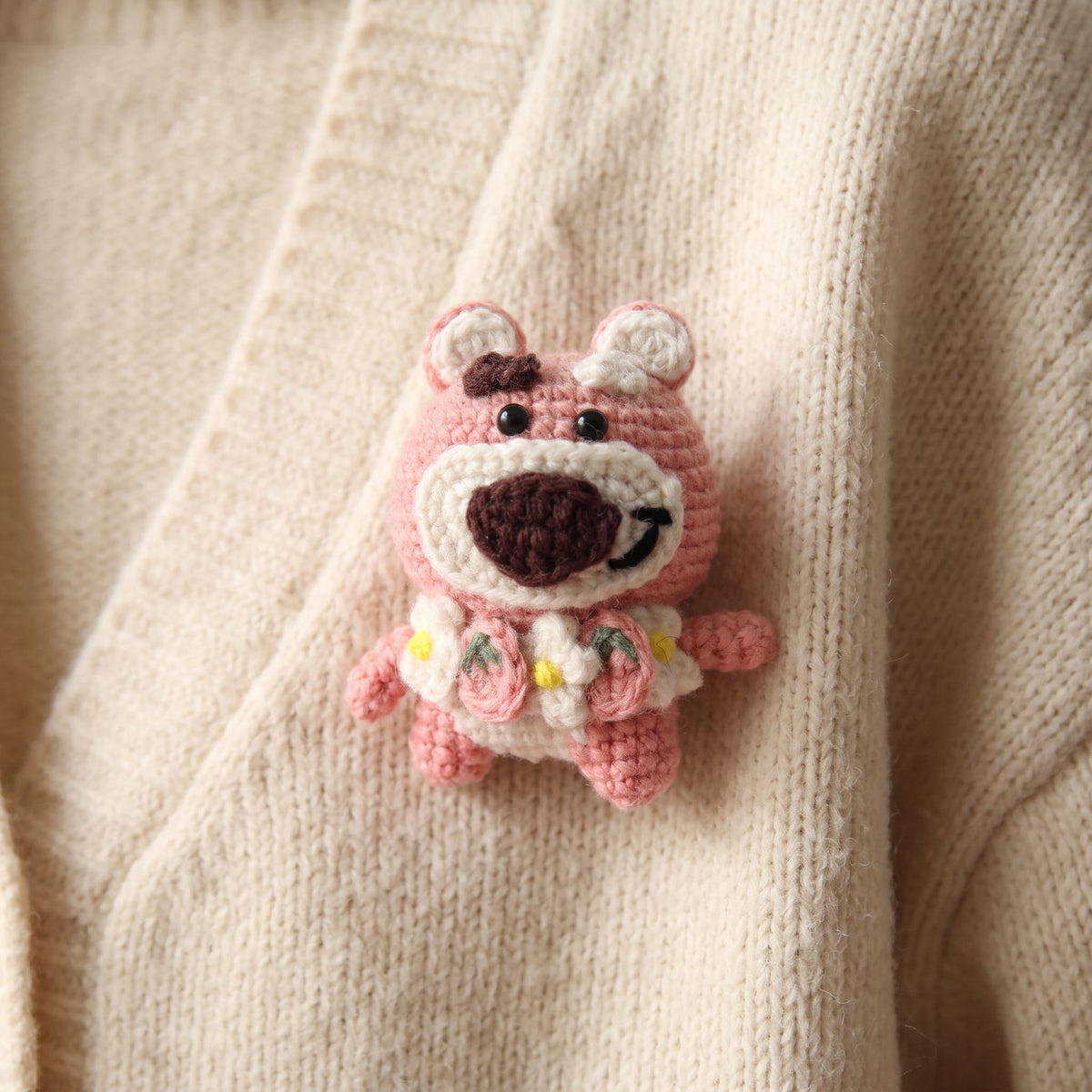 Handmade Strawberry Bear Brooch