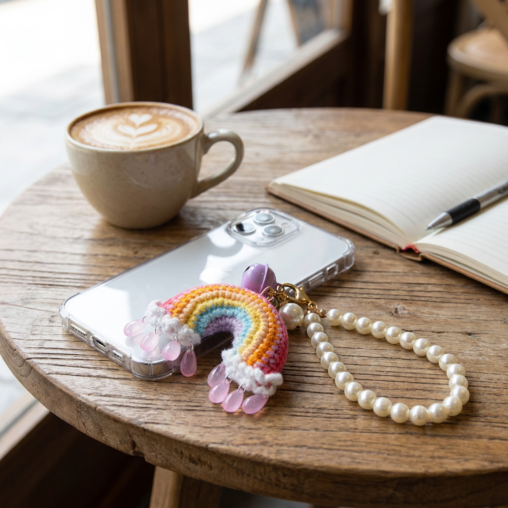 Handmade Crochet Rainbow Charm Keychain