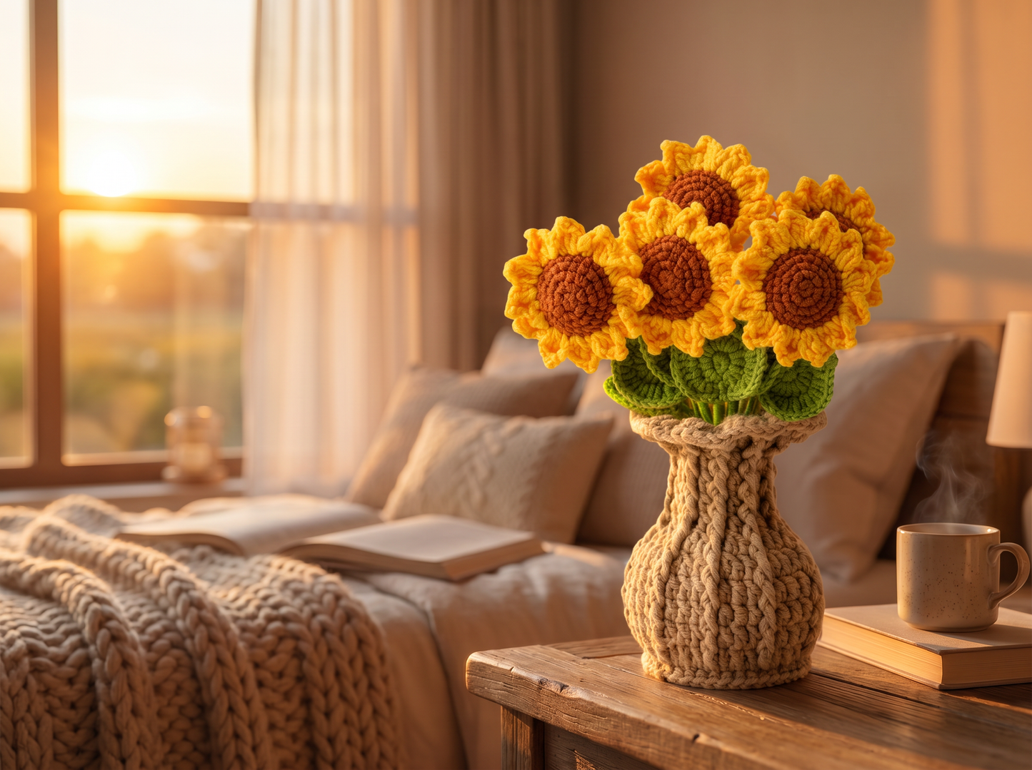 Handmade Crochet Sunflower Vase