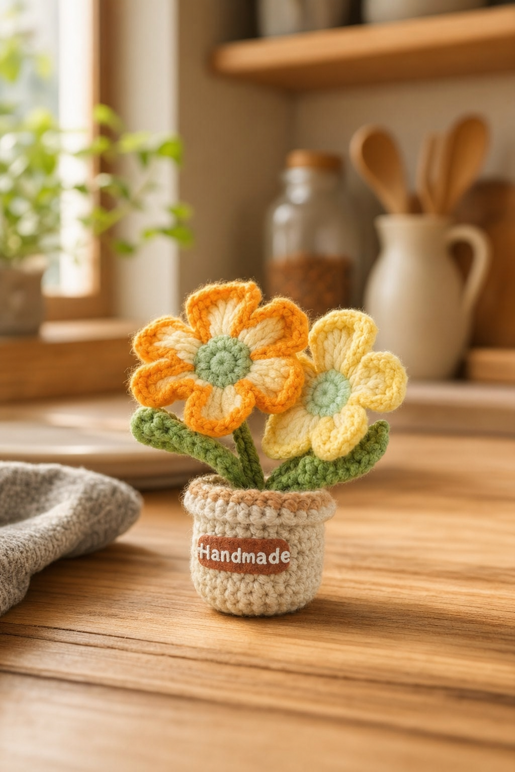 Handmade Crochet Flower Pot Fridge Magnet