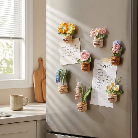 Handmade Crochet Flower Pot Fridge Magnet