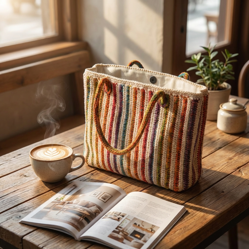 Rainbow Crochet Tote Bag