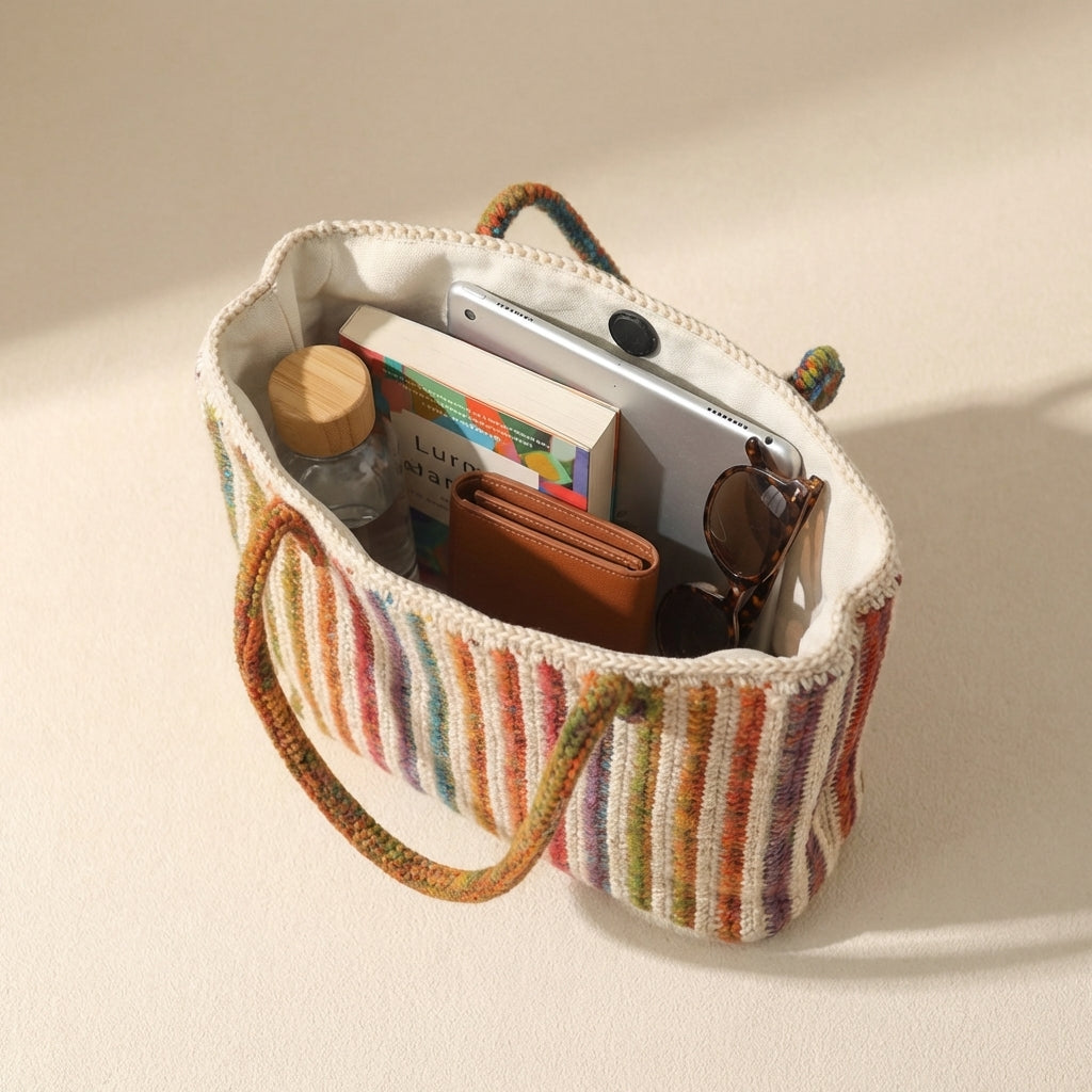 Rainbow Crochet Tote Bag